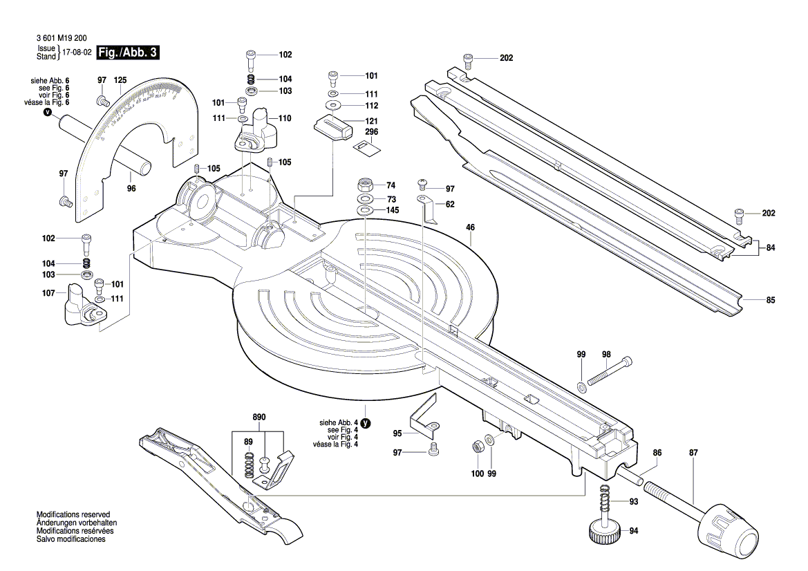 Запчасти для торцевочной тяговой пилы Bosch GCM 8 SDE 230 V 3601M19200, деталировка 3 - цена в Москве, купить оригинальные запчасти Бош в интернет-магазине «Премиум инструмент»