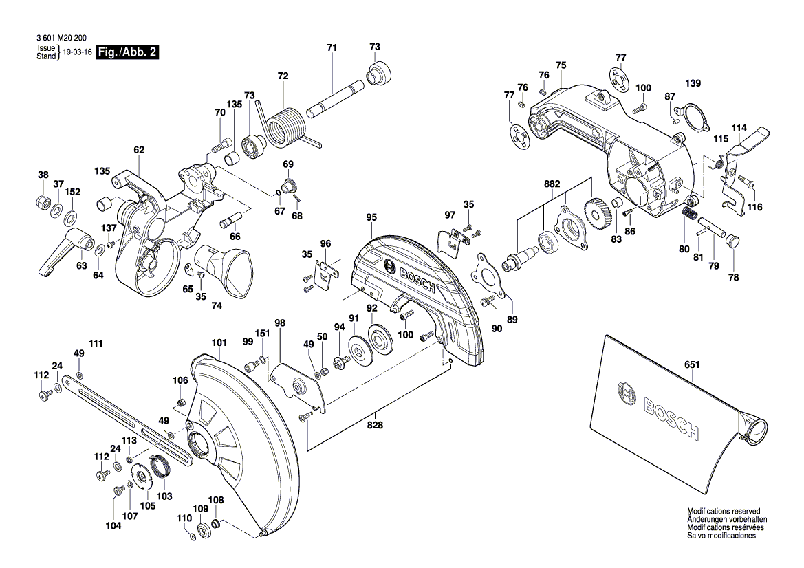 Запчасти для торцевочной пилы Bosch GCM 10 J 230 V 3601M20200, деталировка 2 - цена в Москве, купить оригинальные запчасти Бош в интернет-магазине «Премиум инструмент»