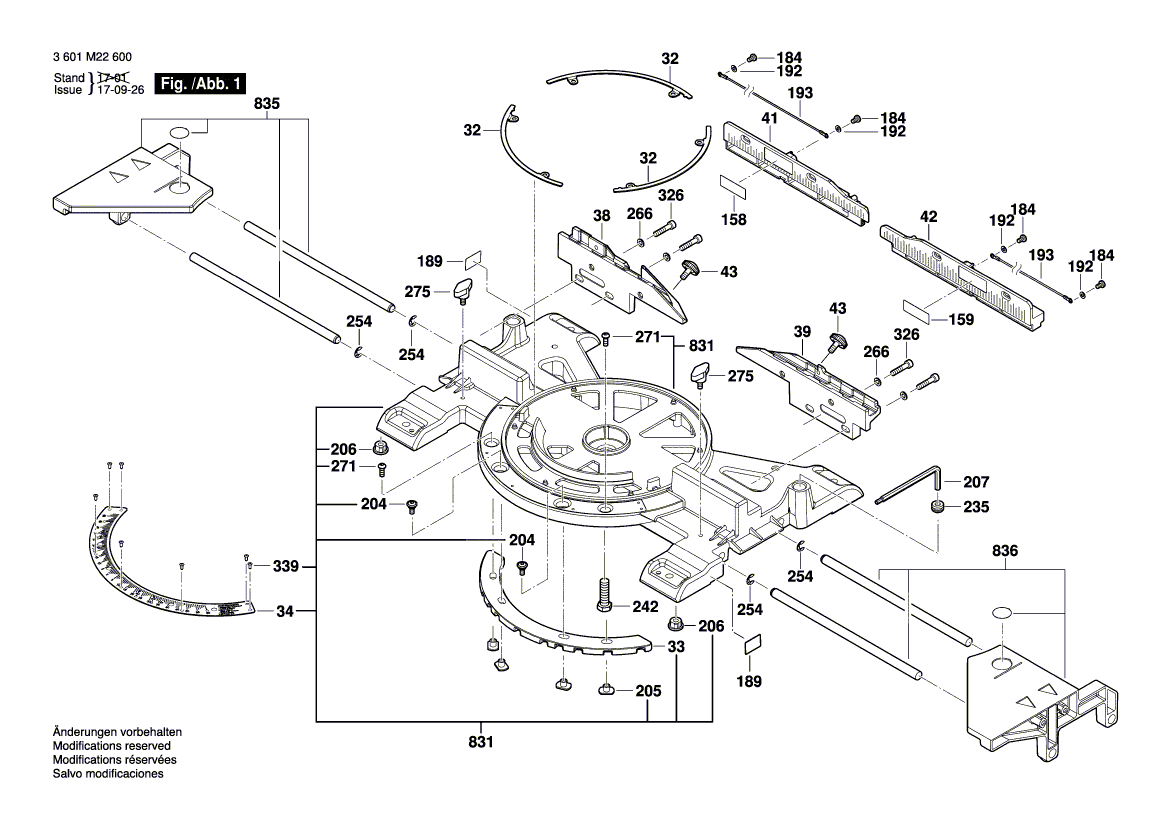 Запчасти для торцевочной пилы Bosch GCM 350-254 230 V 3601M22600, деталировка 1 - цена в Москве, купить оригинальные запчасти Бош в интернет-магазине «Премиум инструмент»