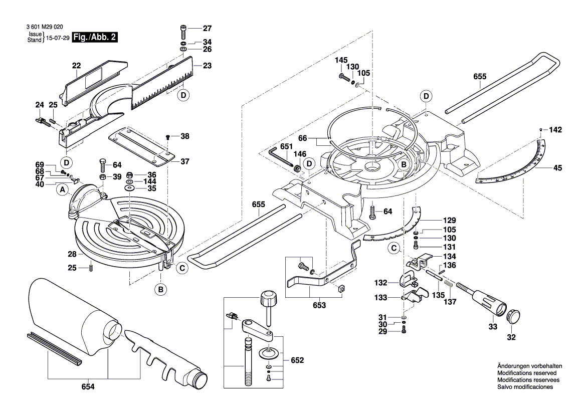 Запчасти для торцевочной тяговой пилы Bosch GCM 10 MX 230 V 3601M29020, деталировка 2 - цена в Москве, купить оригинальные запчасти Бош в интернет-магазине «Премиум инструмент»