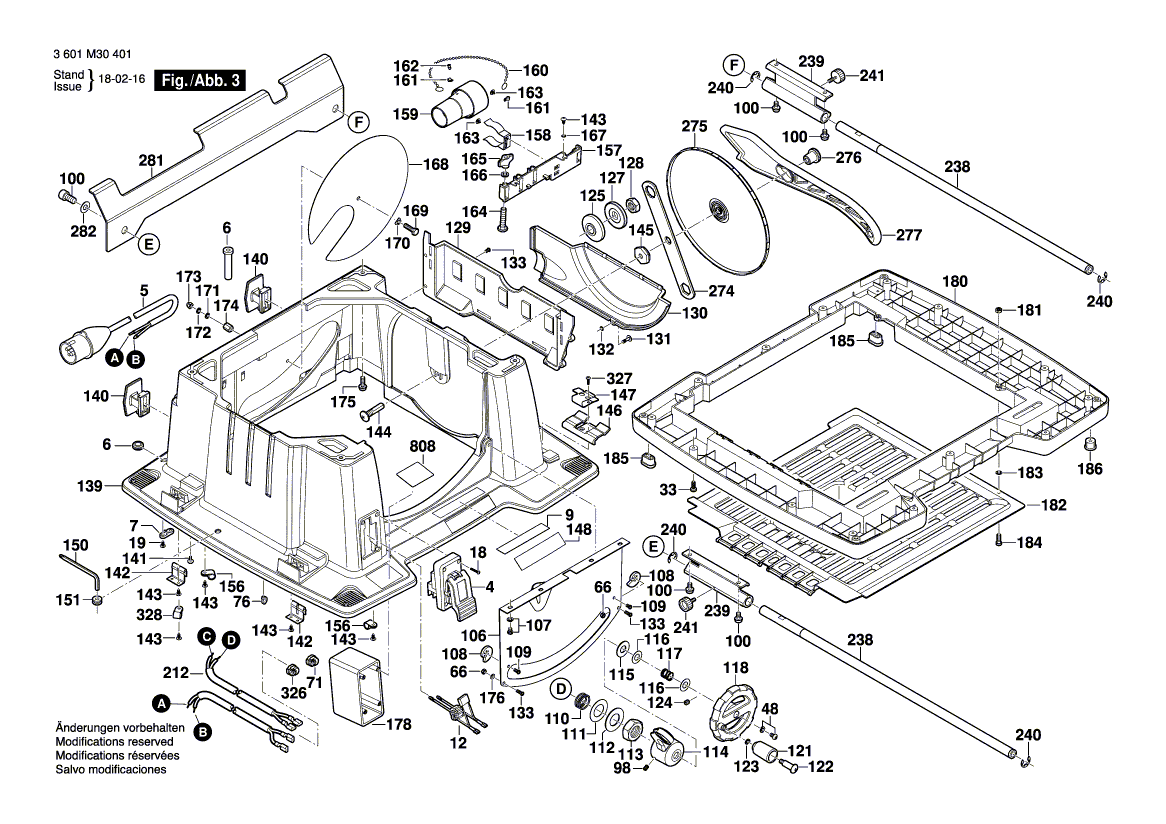 Запчасти для настольной циркулярной пилы Bosch GTS 10 XC 230 V 3601M30401, деталировка 3 - цена в Москве, купить оригинальные запчасти Бош в интернет-магазине «Премиум инструмент»