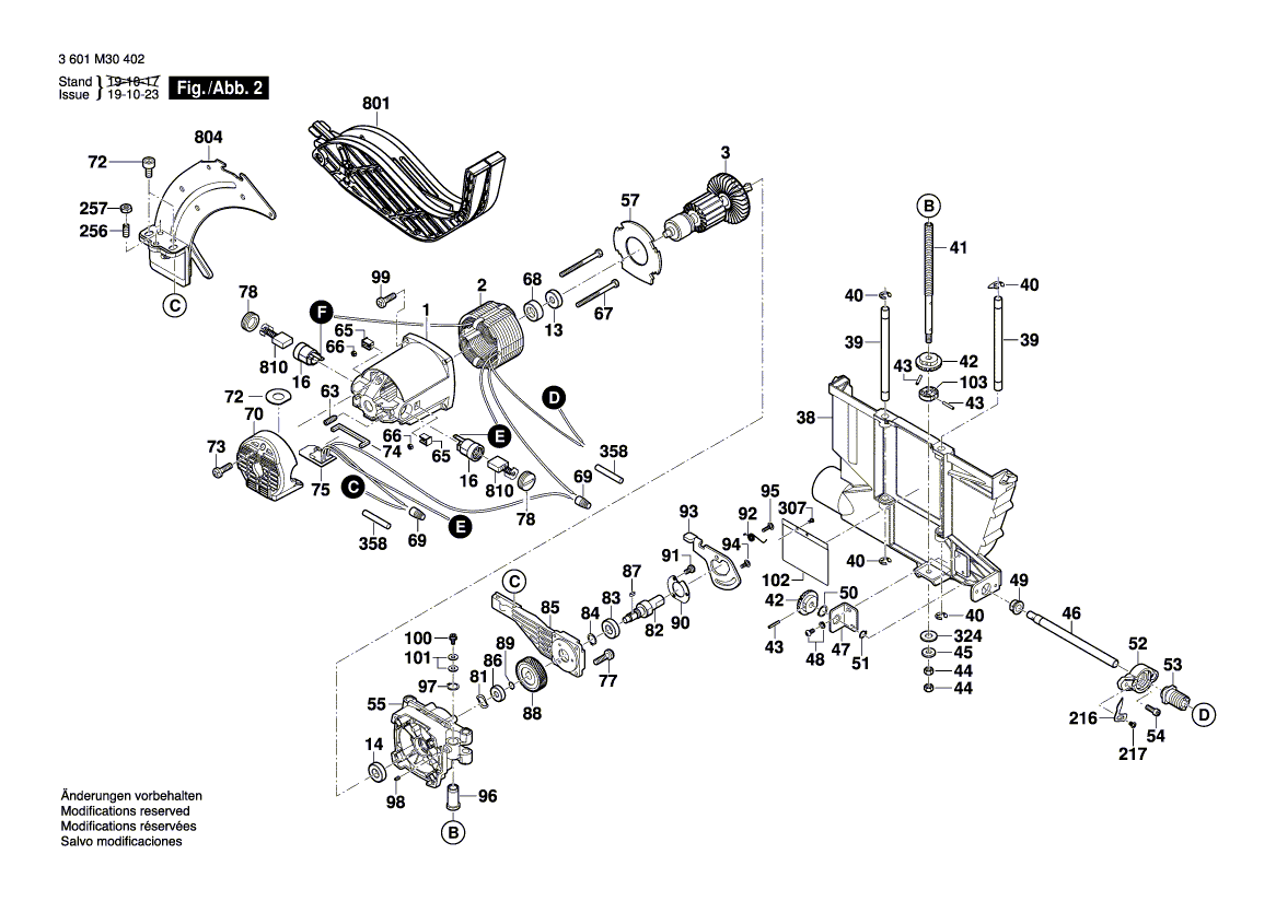 Запчасти для настольной циркулярной пилы Bosch GTS 10 XC 230 V 3601M30402, деталировка 2 - цена в Москве, купить оригинальные запчасти Бош в интернет-магазине «Премиум инструмент»