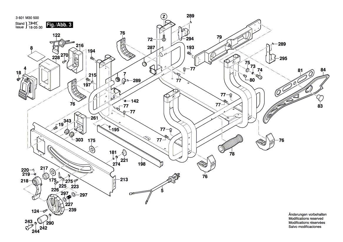 Запчасти для настольной циркулярной пилы Bosch GTS 10 J 230 V 3601M30500, деталировка 3 - цена в Москве, купить оригинальные запчасти Бош в интернет-магазине «Премиум инструмент»
