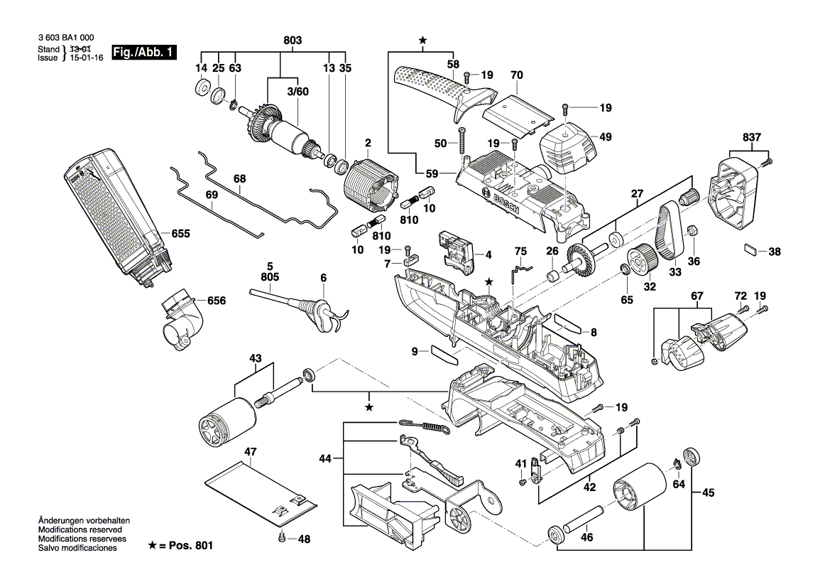 Запчасти для ленточной шлифовальной машины Bosch PBS 75 AE 230 V 3603BA1100, деталировка 1 - цена в Москве, купить оригинальные запчасти Бош в интернет-магазине «Премиум инструмент»