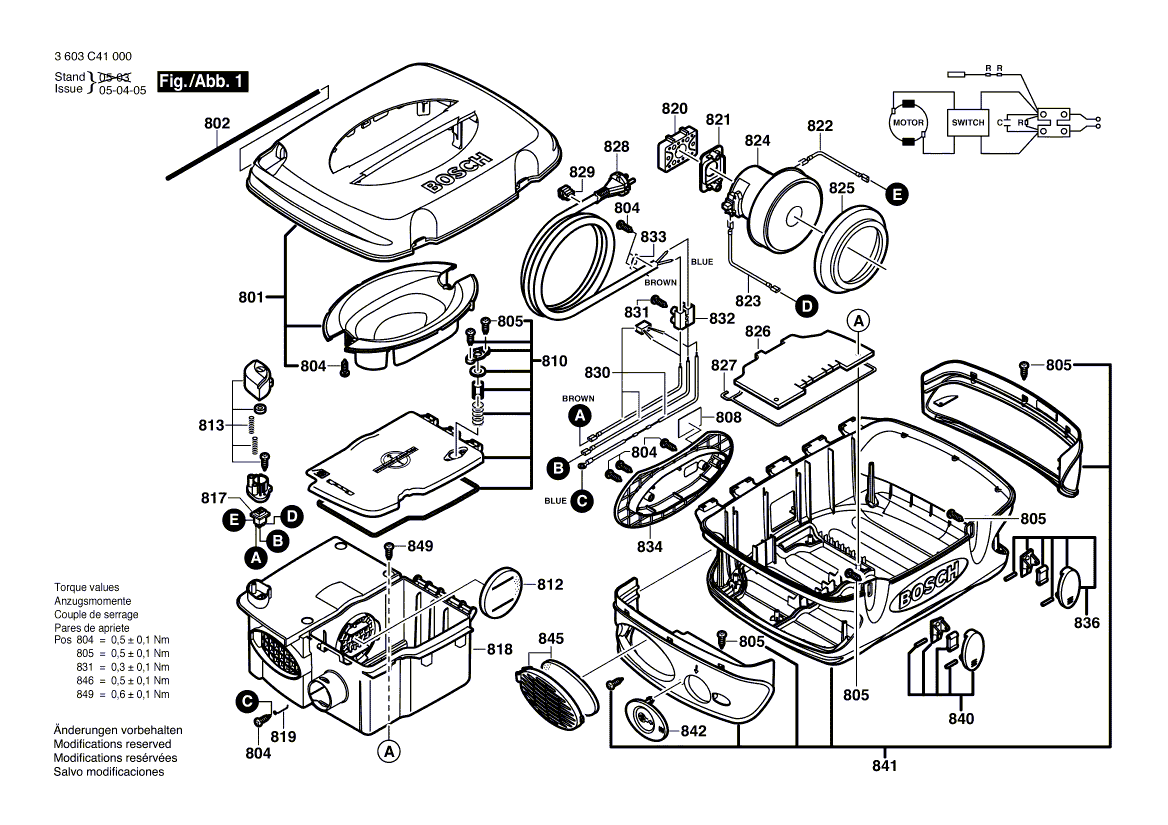 Запчасти для универсального пылесоса Bosch VENTARO 1400 230 V 3603C41000, деталировка 1 - цена в Москве, купить оригинальные запчасти Бош в интернет-магазине «Премиум инструмент»