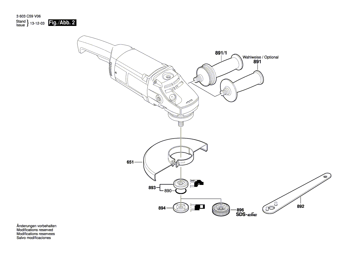 Запчасти для угловой шлифмашины Bosch PWS 20-230 J 230 V 3603C59V06, деталировка 2 - цена в Москве, купить оригинальные запчасти Бош в интернет-магазине «Премиум инструмент»
