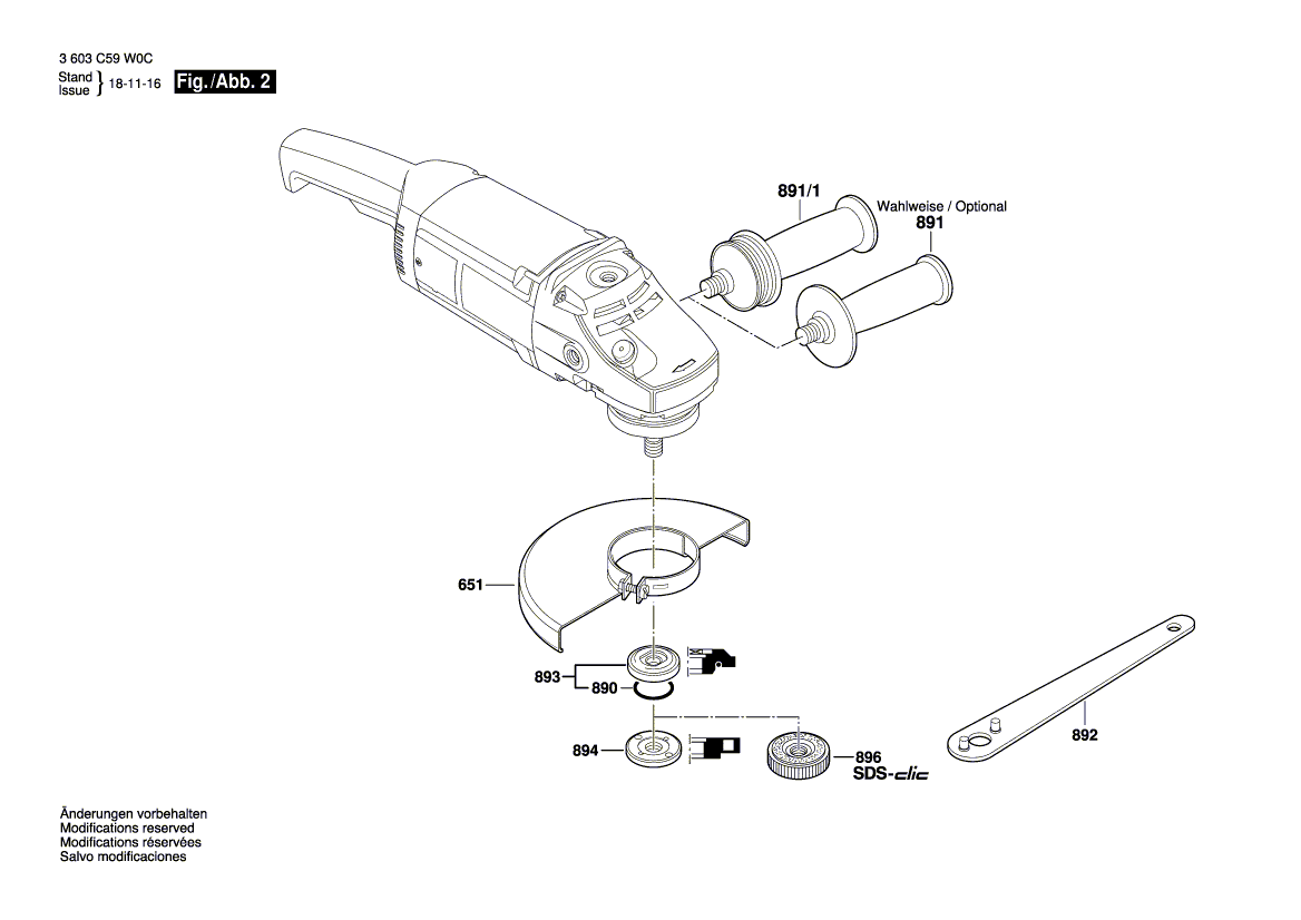 Запчасти для угловой шлифмашины Bosch PWS 20-230 230 V 3603C59W0D, деталировка 2 - цена в Москве, купить оригинальные запчасти Бош в интернет-магазине «Премиум инструмент»