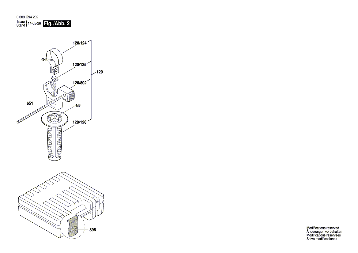 Запчасти для перфоратора Bosch PBH 3000-2 FRE 230 V 3603C94202, деталировка 2 - цена в Москве, купить оригинальные запчасти Бош в интернет-магазине «Премиум инструмент»