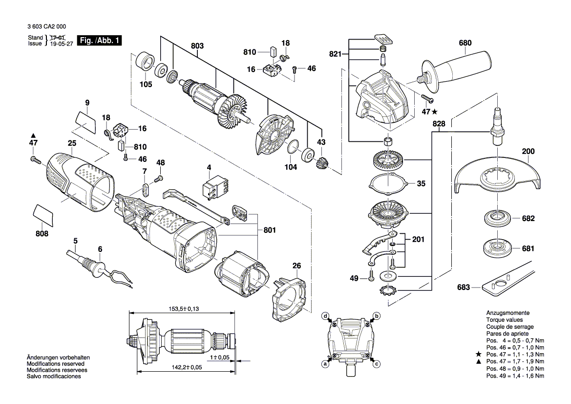 Запчасти для угловой шлифмашины Bosch PWS 700-125 230 V 3603CA2001, деталировка 1 - цена в Москве, купить оригинальные запчасти Бош в интернет-магазине «Премиум инструмент»