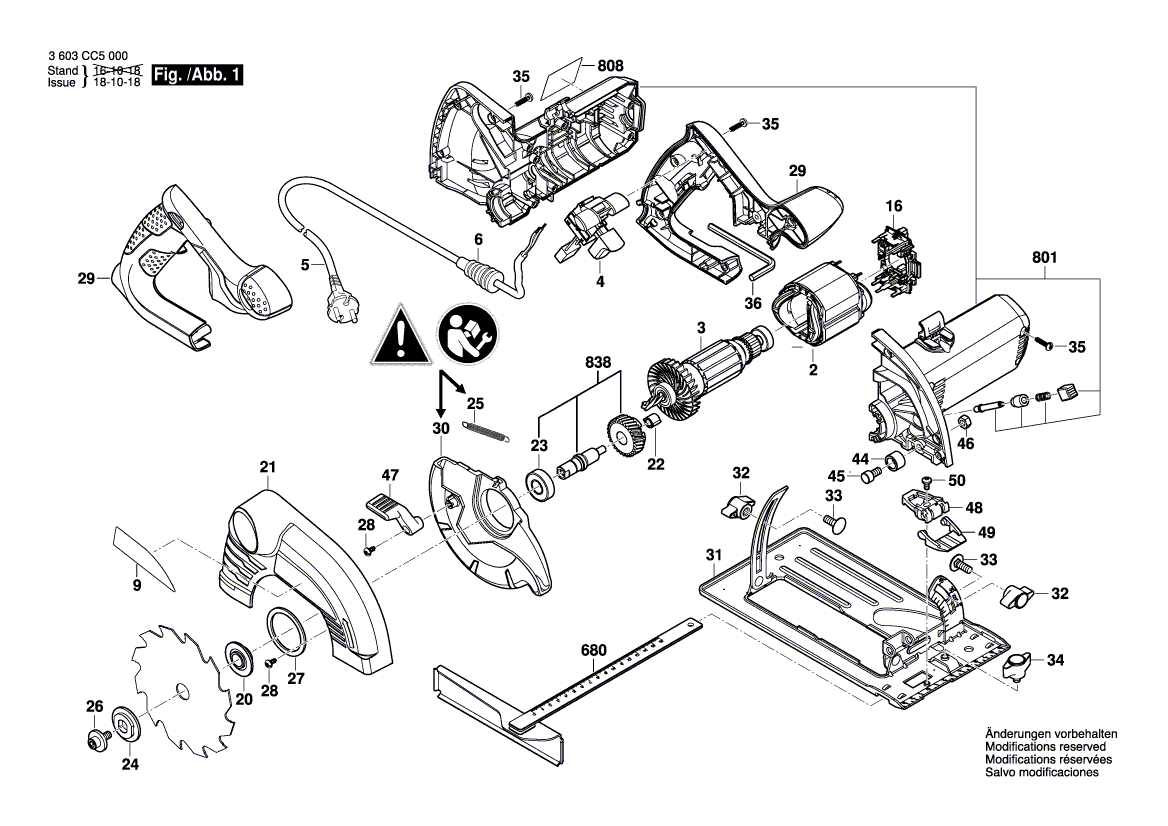 Запчасти для ручной циркуляной пилы Bosch PKS 40 230 V 3603CC5000, деталировка 1 - цена в Москве, купить оригинальные запчасти Бош в интернет-магазине «Премиум инструмент»