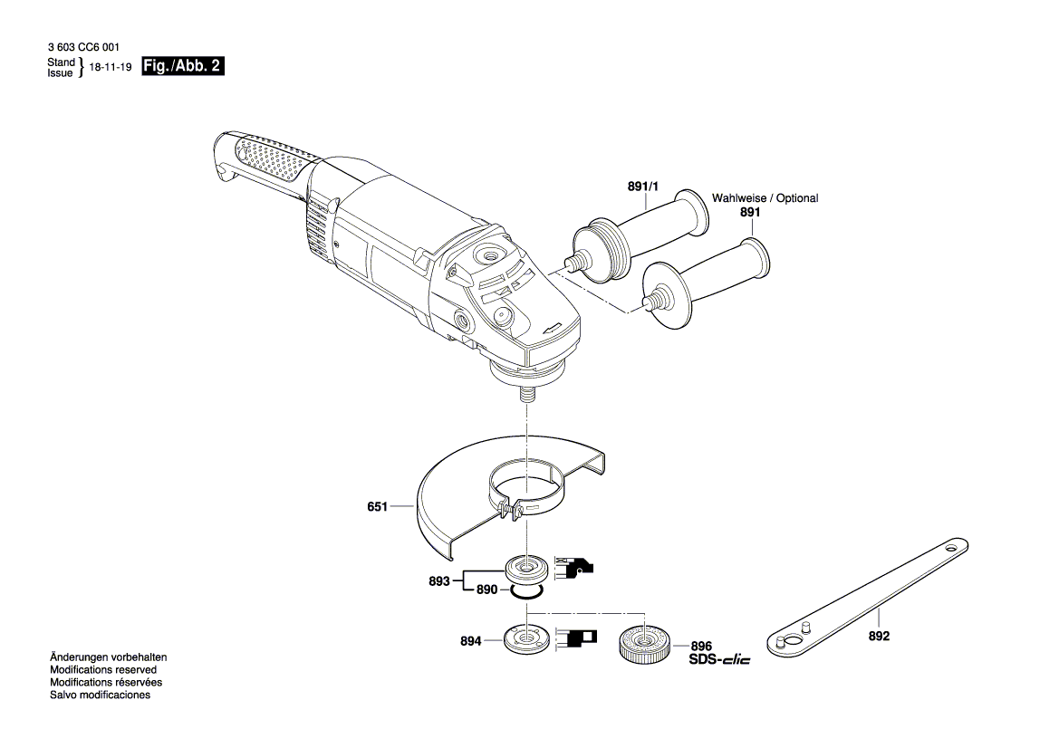 Запчасти для угловой шлифмашины Bosch PWS 2000-230JE 230 V 3603CC6001, деталировка 2 - цена в Москве, купить оригинальные запчасти Бош в интернет-магазине «Премиум инструмент»