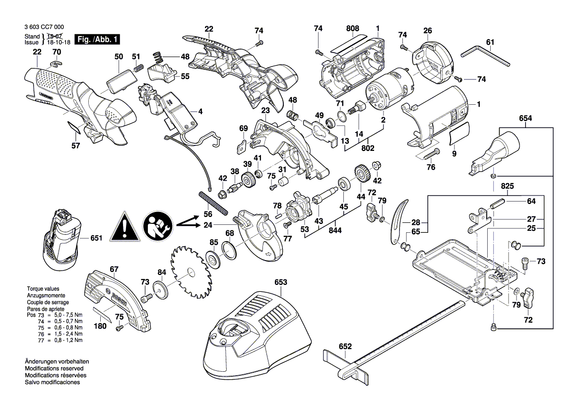 Запчасти для аккумуляторной циркулярной пилы Bosch PKS 10,8 V-LI 10.8 V 3603CC7000, деталировка 1 - цена в Москве, купить оригинальные запчасти Бош в интернет-магазине «Премиум инструмент»