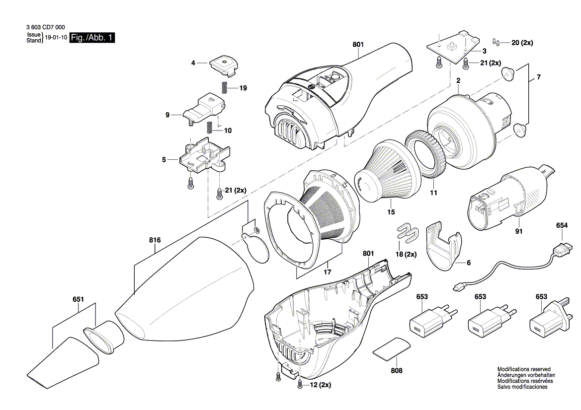 Запчасти для аккумуляторного пылесоса Bosch YOUseries Vac 3.6 V 3603CD7000, деталировка 1 - цена в Москве, купить оригинальные запчасти Бош в интернет-магазине «Премиум инструмент»