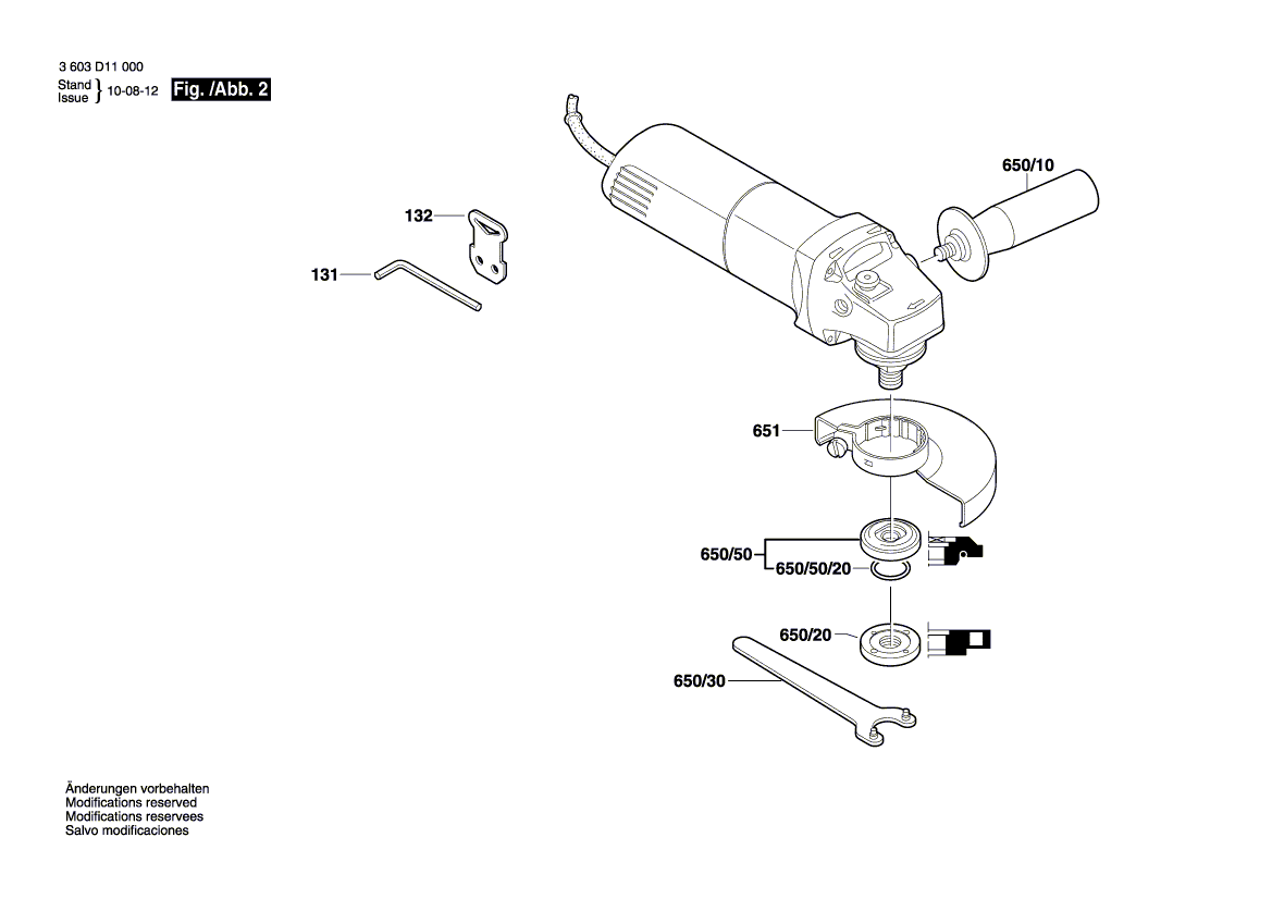 Запчасти для угловой шлифмашины Bosch PWS 680-125 230 V 3603D11002, деталировка 2 - цена в Москве, купить оригинальные запчасти Бош в интернет-магазине «Премиум инструмент»