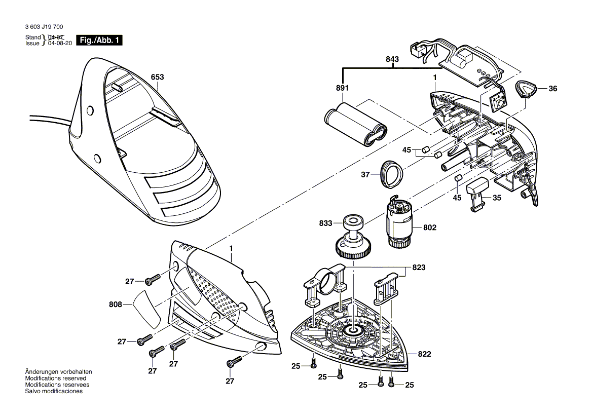 Запчасти для аккумуляторной эксцентриковой машины Bosch PRIO 7.2 V 3603J19700, деталировка 1 - цена в Москве, купить оригинальные запчасти Бош в интернет-магазине «Премиум инструмент»