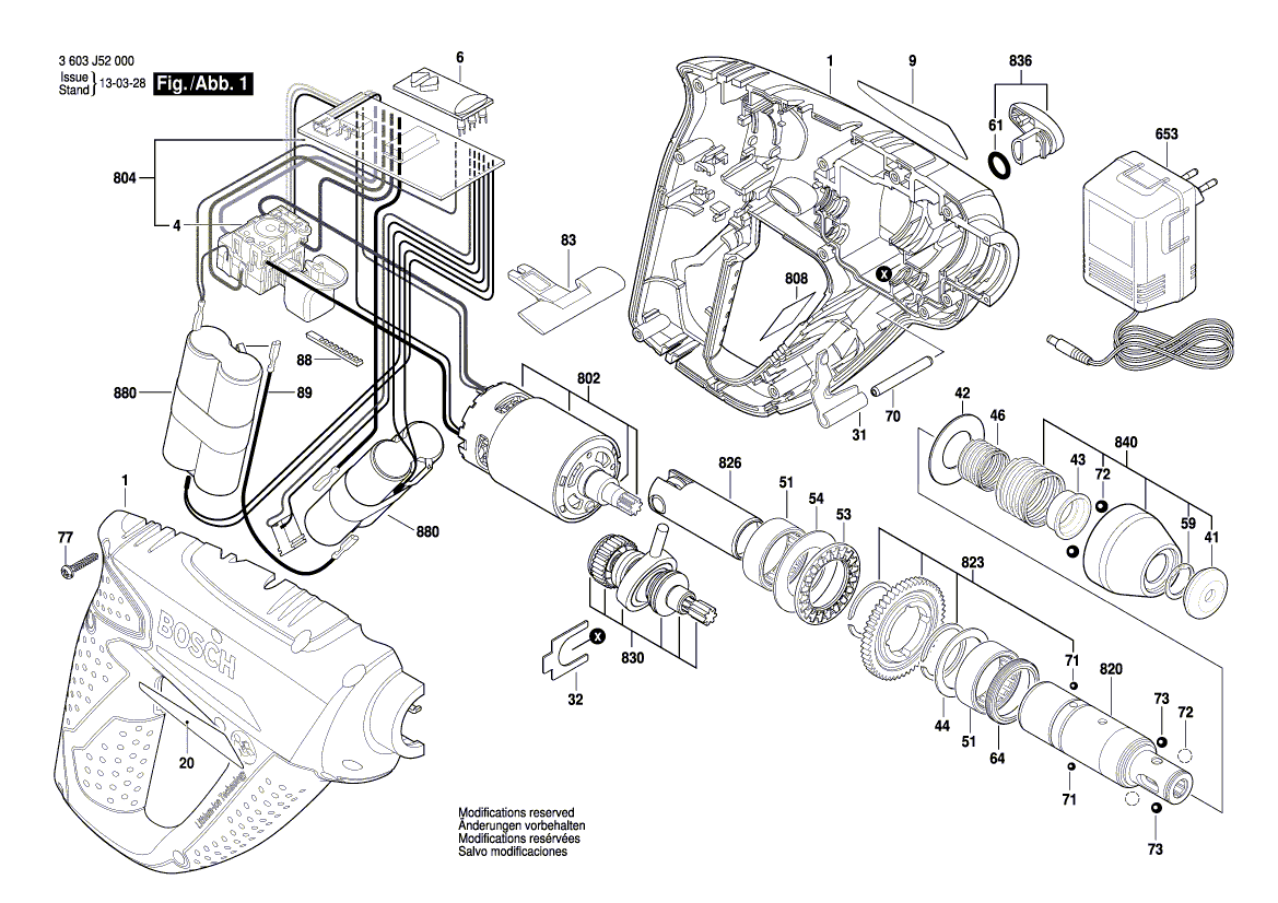 Запчасти для аккумуляторного отбойного молотка Bosch UNEO 14.4 V 3603J52001, деталировка 1 - цена в Москве, купить оригинальные запчасти Бош в интернет-магазине «Премиум инструмент»
