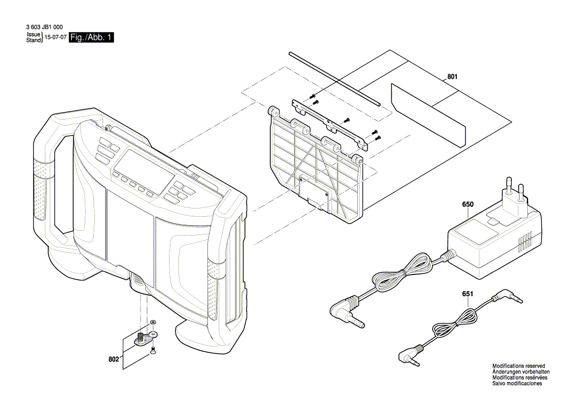 Запчасти для радиоколонки power Bosch PRA 10,8 LI 10.8 V 3603JB1000, деталировка 1 - цена в Москве, купить оригинальные запчасти Бош в интернет-магазине «Премиум инструмент»