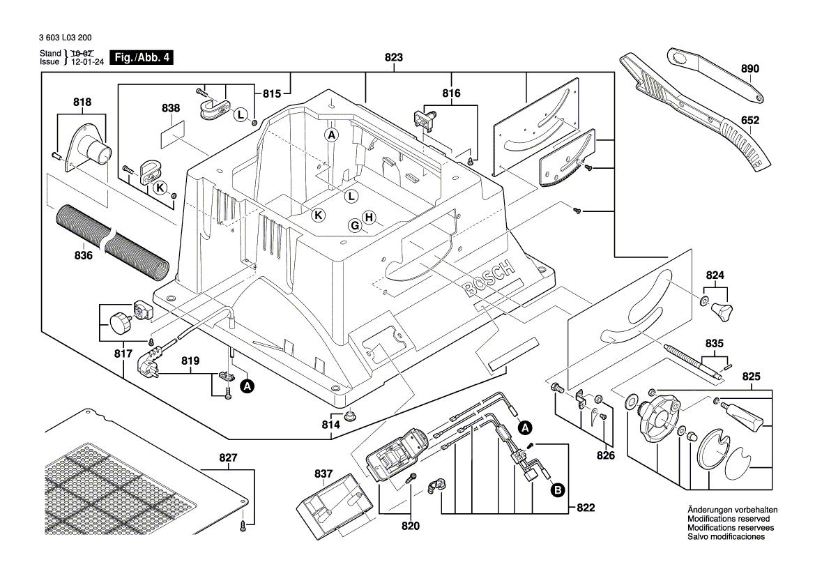 Запчасти для настольной циркулярной пилы Bosch PTS 10 230 V 3603L03200, деталировка 4 - цена в Москве, купить оригинальные запчасти Бош в интернет-магазине «Премиум инструмент»