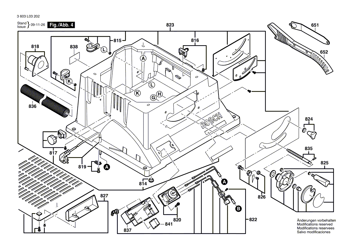 Запчасти для настольной циркулярной пилы Bosch PTS 10 230 V 3603L03202, деталировка 4 - цена в Москве, купить оригинальные запчасти Бош в интернет-магазине «Премиум инструмент»