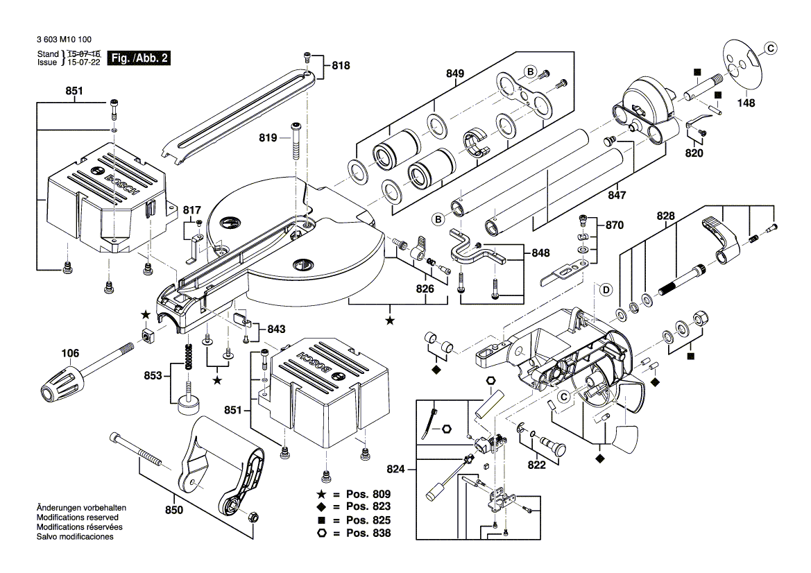 Запчасти для торцевочной пилы Bosch PCM 8 S 230 V 3603M10100, деталировка 2 - цена в Москве, купить оригинальные запчасти Бош в интернет-магазине «Премиум инструмент»