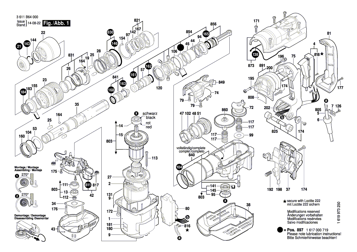 Запчасти для перфоратора Bosch GBH 5-40 DCE 230 V 3611B64000, деталировка 1 - цена в Москве, купить оригинальные запчасти Бош в интернет-магазине «Премиум инструмент»