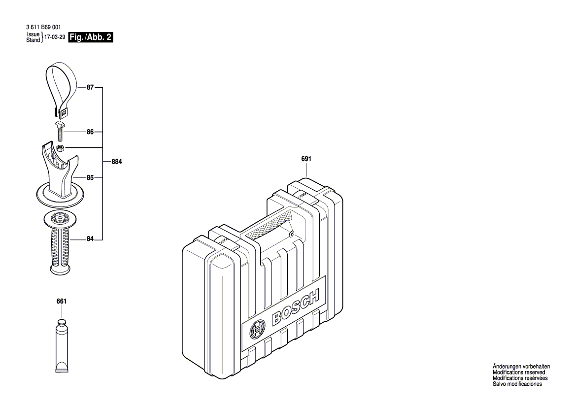 Запчасти для перфоратора Bosch GBH 5-40 D 230 V 3611B69001, деталировка 2 - цена в Москве, купить оригинальные запчасти Бош в интернет-магазине «Премиум инструмент»
