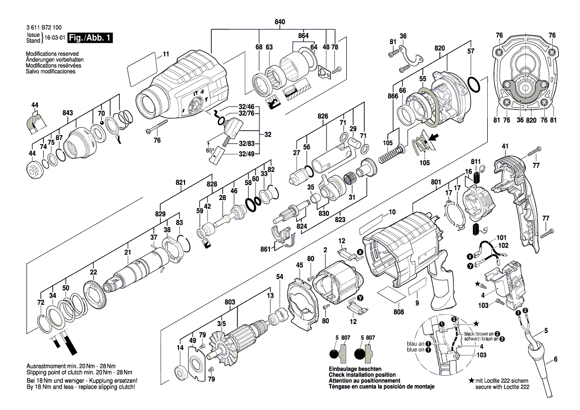 Запчасти для перфоратора Bosch GBH 2-24 DRE 230 V 3611B72100, деталировка 1 - цена в Москве, купить оригинальные запчасти Бош в интернет-магазине «Премиум инструмент»
