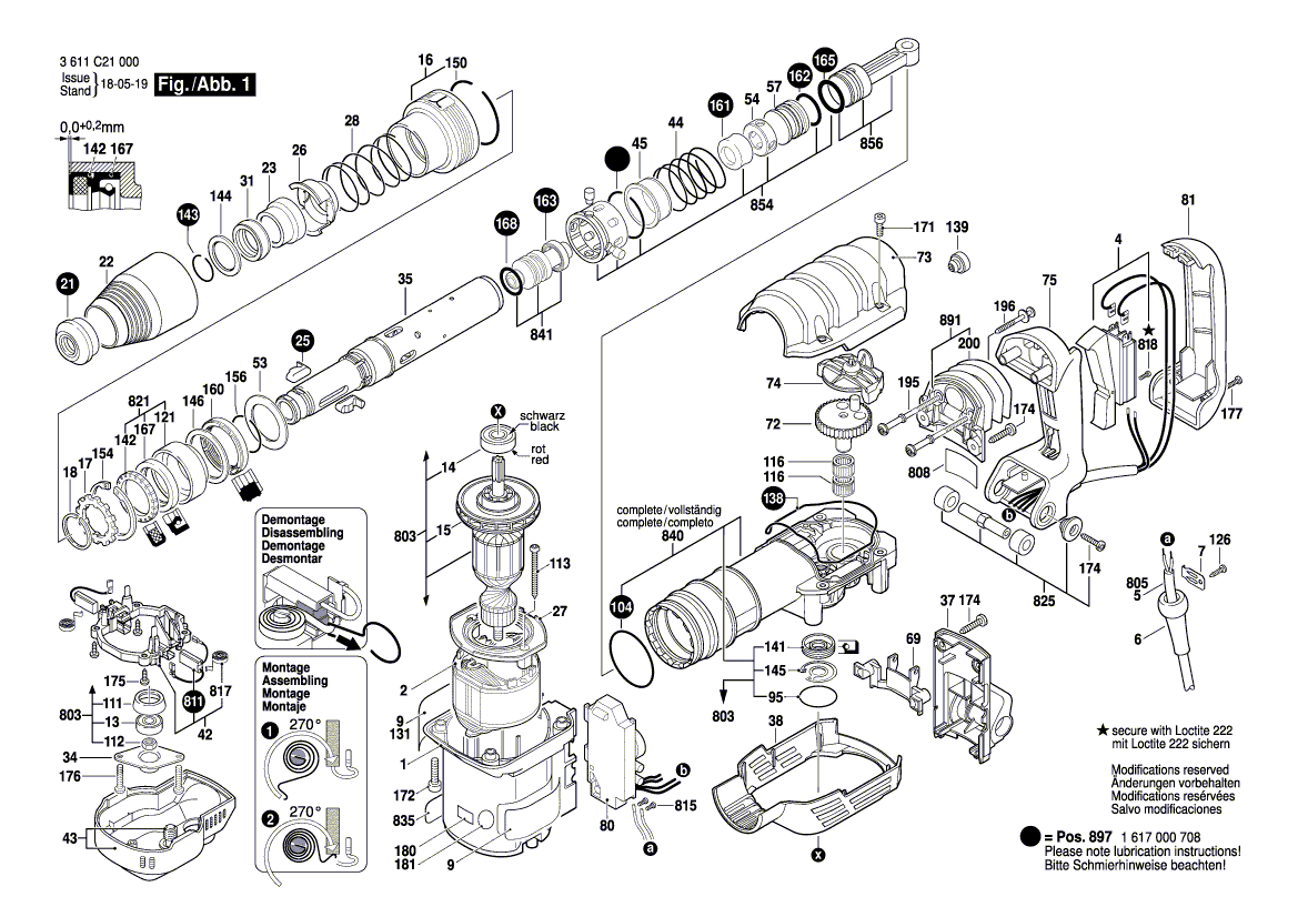 Запчасти для отбойного молотка Bosch GSH 5 CE 230 V 3611C21000, деталировка 1 - цена в Москве, купить оригинальные запчасти Бош в интернет-магазине «Премиум инструмент»