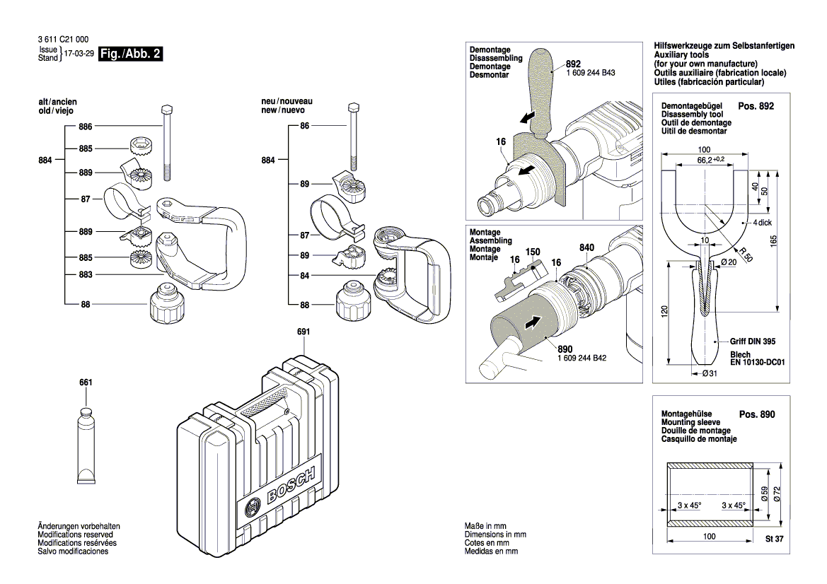 Запчасти для отбойного молотка Bosch GSH 5 CE 230 V 3611C21000, деталировка 2 - цена в Москве, купить оригинальные запчасти Бош в интернет-магазине «Премиум инструмент»