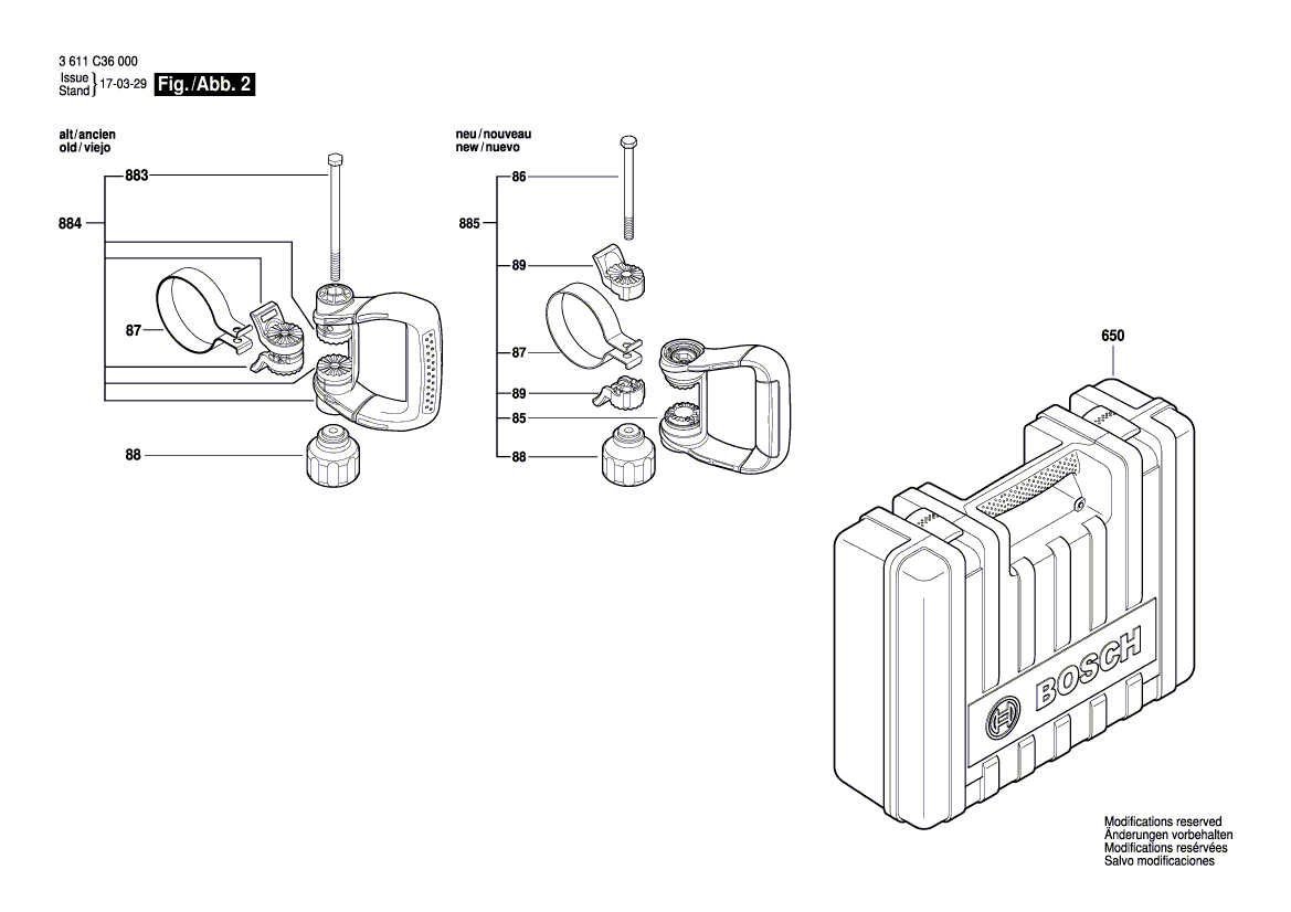 Запчасти для отбойного молотка Bosch GSH 11 VC 230 V 3611C36000, деталировка 2 - цена в Москве, купить оригинальные запчасти Бош в интернет-магазине «Премиум инструмент»