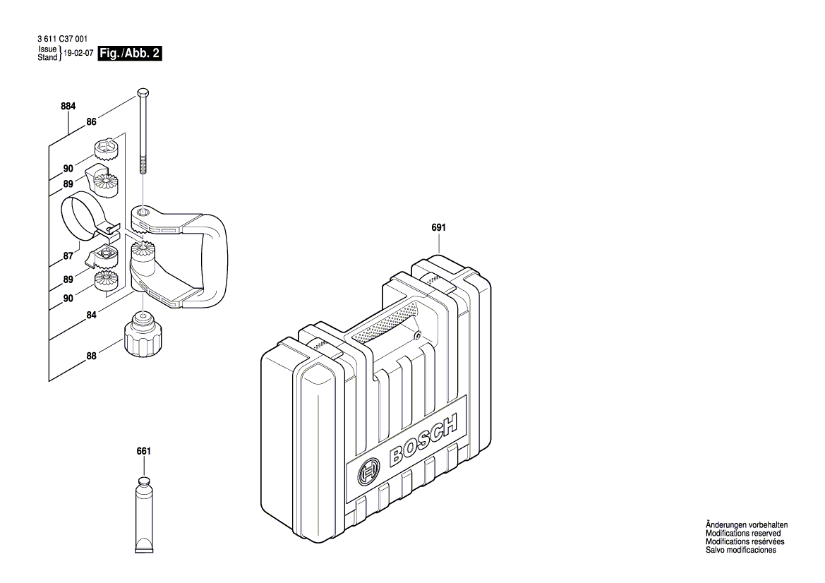 Запчасти для отбойного молотка Bosch GSH 5 BASIC 230 V 3611C37001, деталировка 2 - цена в Москве, купить оригинальные запчасти Бош в интернет-магазине «Премиум инструмент»