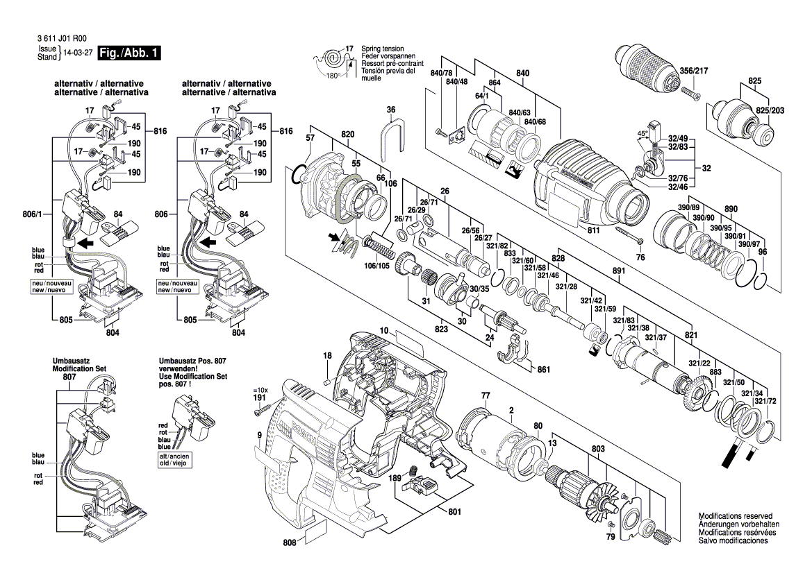 Запчасти для перфоратора Bosch GBH 36 VF-LI 36 V 3611J01R00, деталировка 1 - цена в Москве, купить оригинальные запчасти Бош в интернет-магазине «Премиум инструмент»