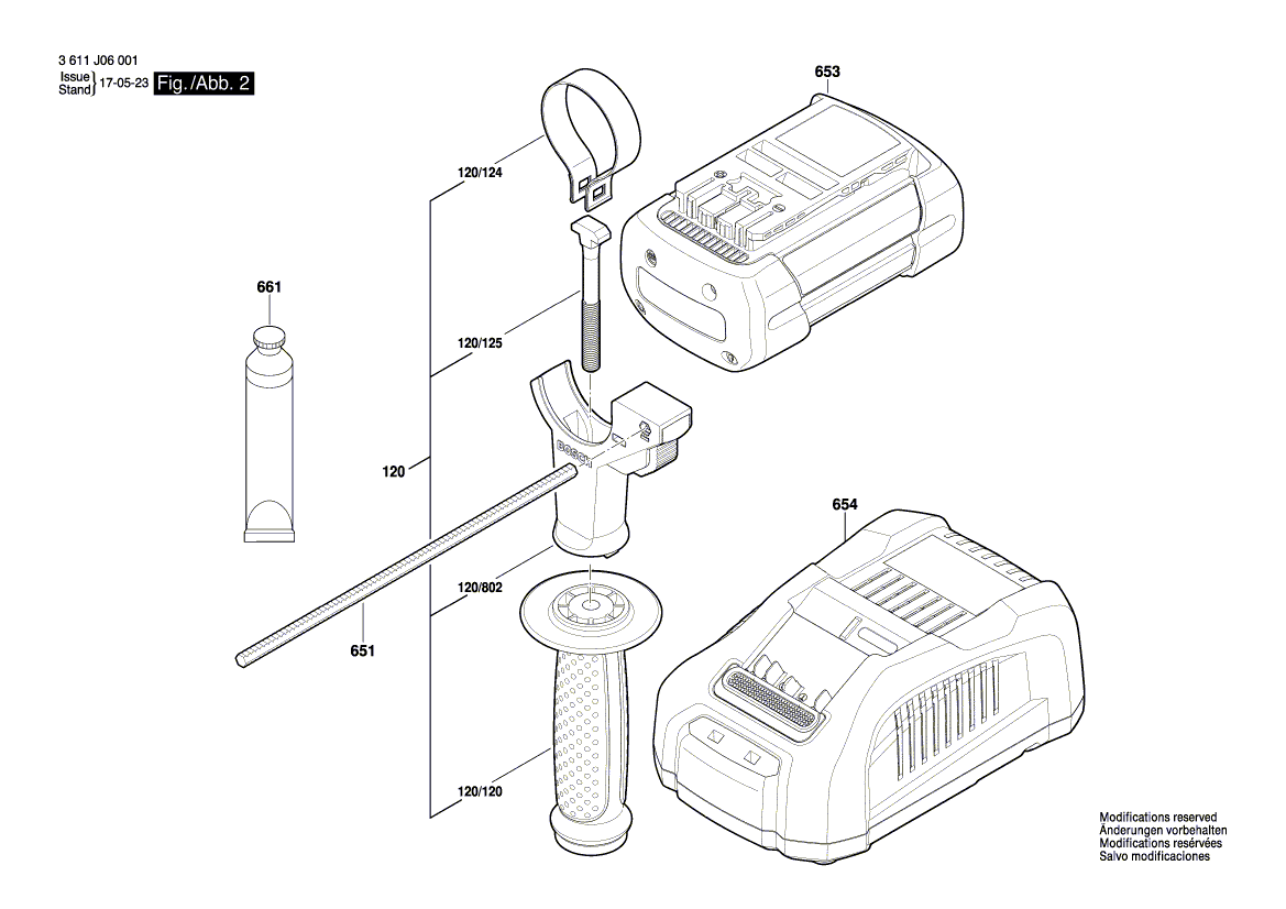 Запчасти для аккумуляторного отбойного молотка Bosch GBH 36 V-LI Plus 36 V 3611J06001, деталировка 2 - цена в Москве, купить оригинальные запчасти Бош в интернет-магазине «Премиум инструмент»