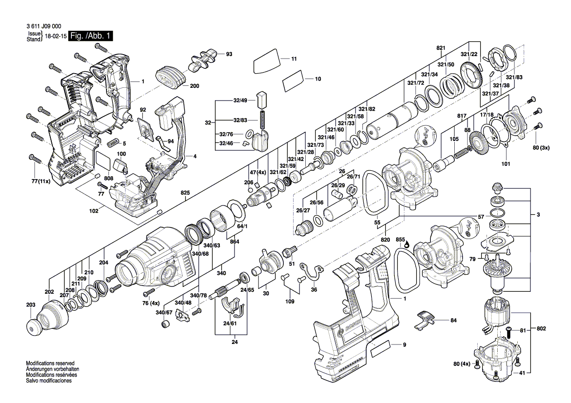 Запчасти для аккумуляторного отбойного молотка Bosch GBH 18V-26 18 V 3611J09000, деталировка 1 - цена в Москве, купить оригинальные запчасти Бош в интернет-магазине «Премиум инструмент»