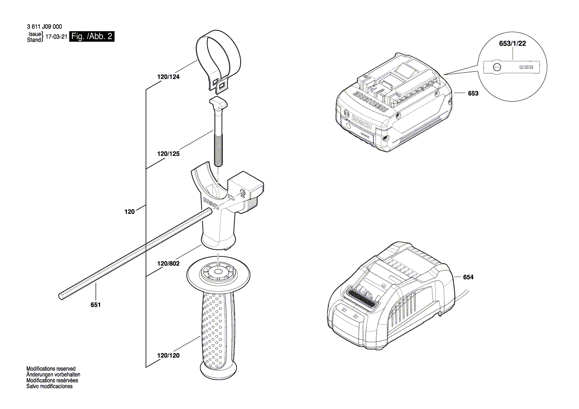 Запчасти для аккумуляторного отбойного молотка Bosch GBH 18V-26 18 V 3611J09000, деталировка 2 - цена в Москве, купить оригинальные запчасти Бош в интернет-магазине «Премиум инструмент»