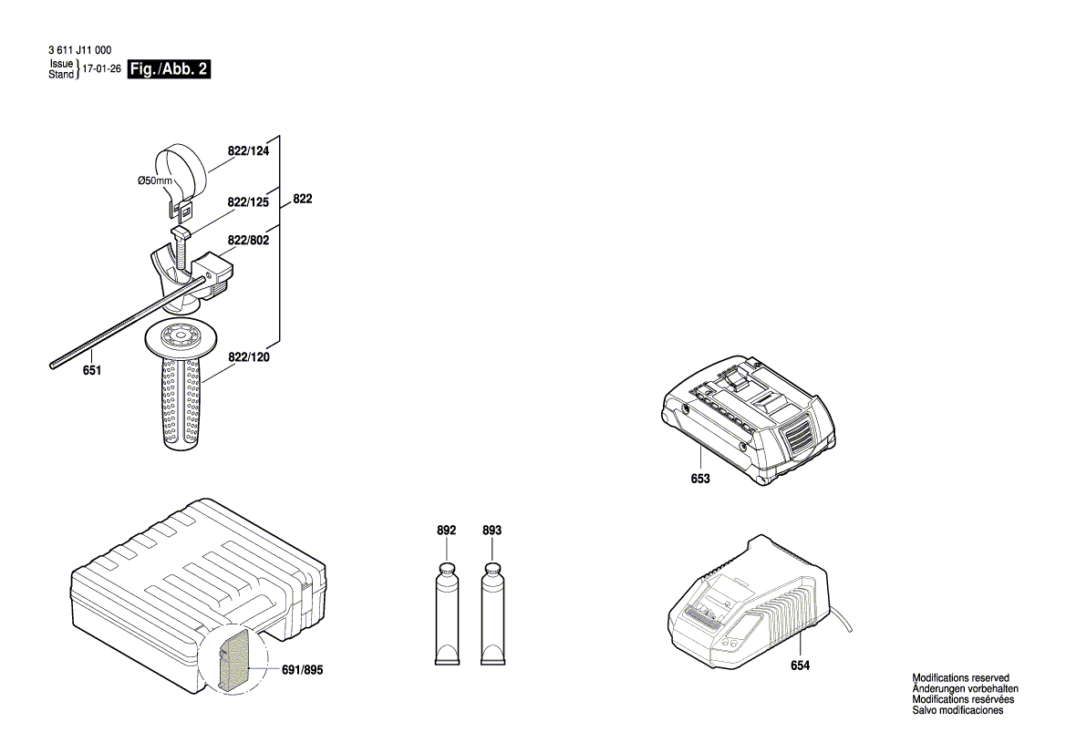 Запчасти для аккумуляторного отбойного молотка Bosch GBH 18V-20 18 V 3611J11000, деталировка 2 - цена в Москве, купить оригинальные запчасти Бош в интернет-магазине «Премиум инструмент»