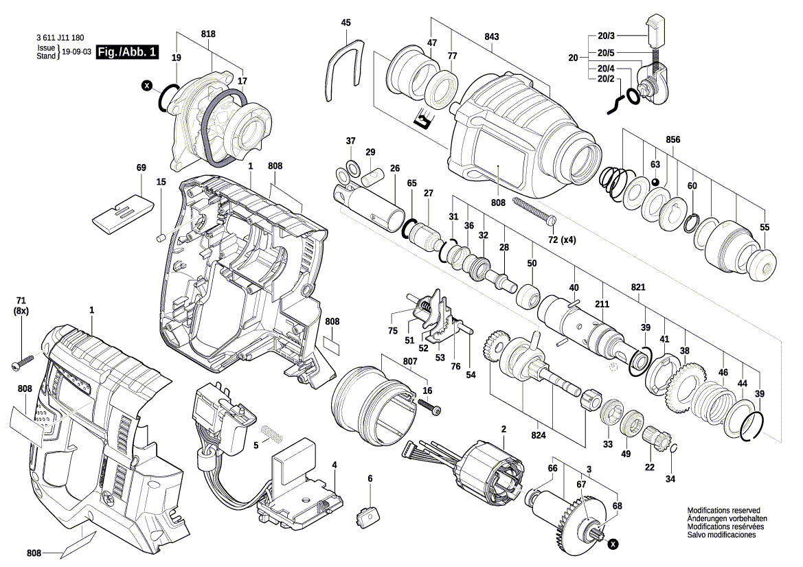 Запчасти для аккумуляторного отбойного молотка Bosch GBH 18V-21 18 V 3611J11100, деталировка 1 - цена в Москве, купить оригинальные запчасти Бош в интернет-магазине «Премиум инструмент»