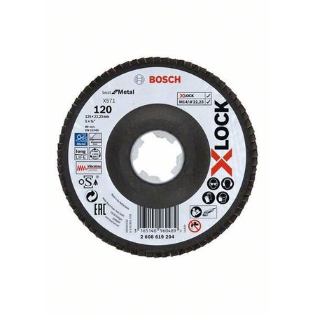 Лепестковые круги X-LOCK, угловое исполнение, волоконная подошва, Ø125 мм, G 120, X571, Best for Metal, 1 шт. Лепестковые круги X-LOCK, угловое исполнение, волоконная подошва, Ø125 мм, G 120, X571, Best for Metal, 1 шт.